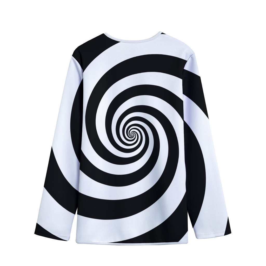 Black And White Spiral Illusion Print Long Sleeve Short Coat