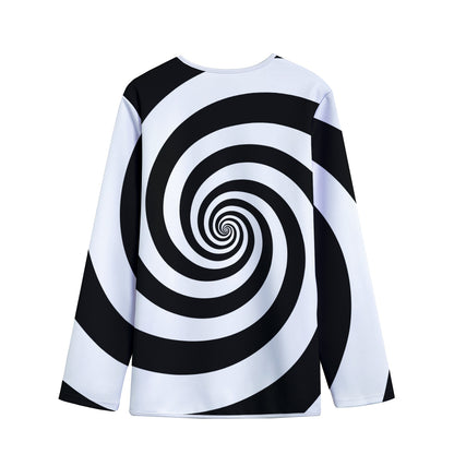 Black And White Spiral Illusion Print Long Sleeve Short Coat