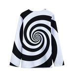 Black And White Spiral Illusion Print Long Sleeve Short Coat