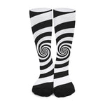 Black And White Spiral Illusion Print Long Socks