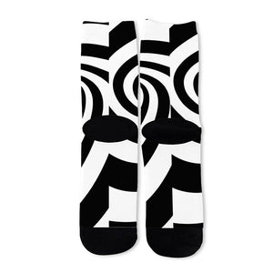 Black And White Spiral Illusion Print Long Socks