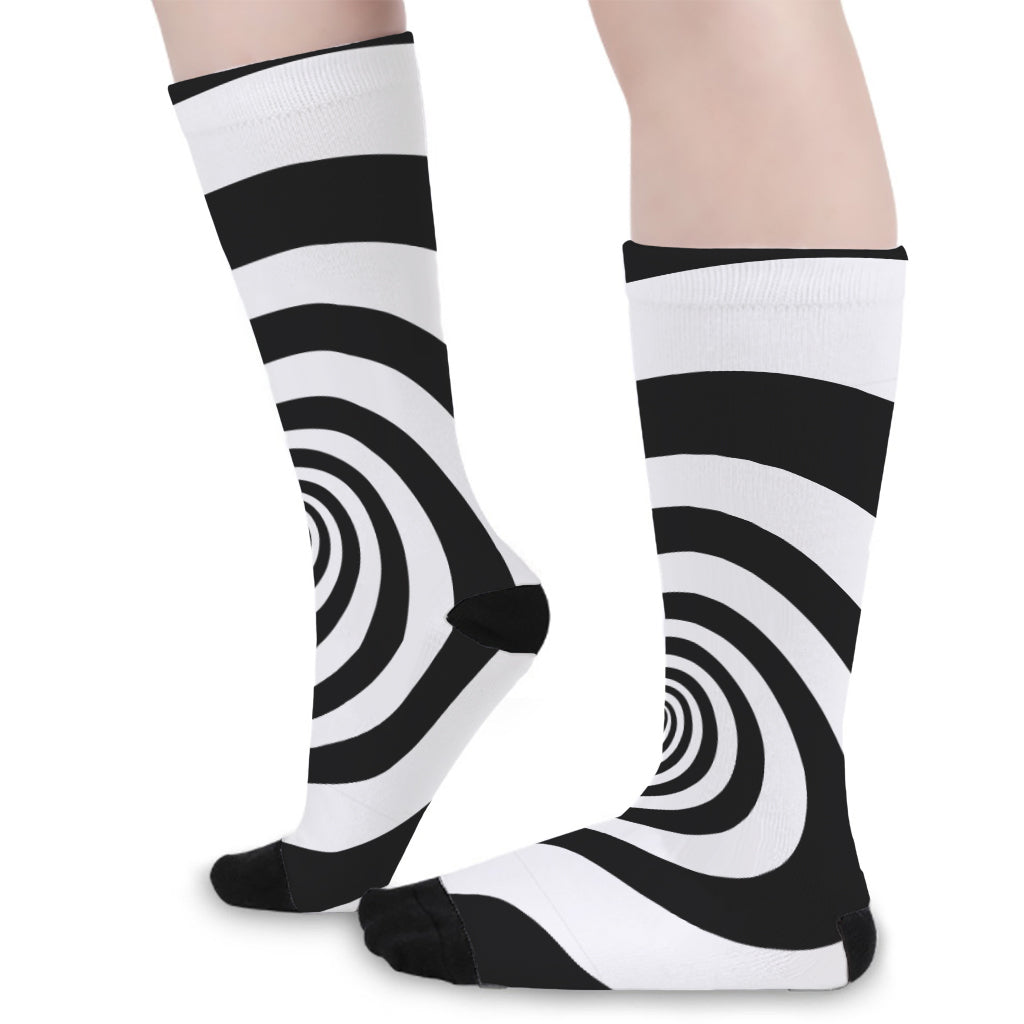 Black And White Spiral Illusion Print Long Socks