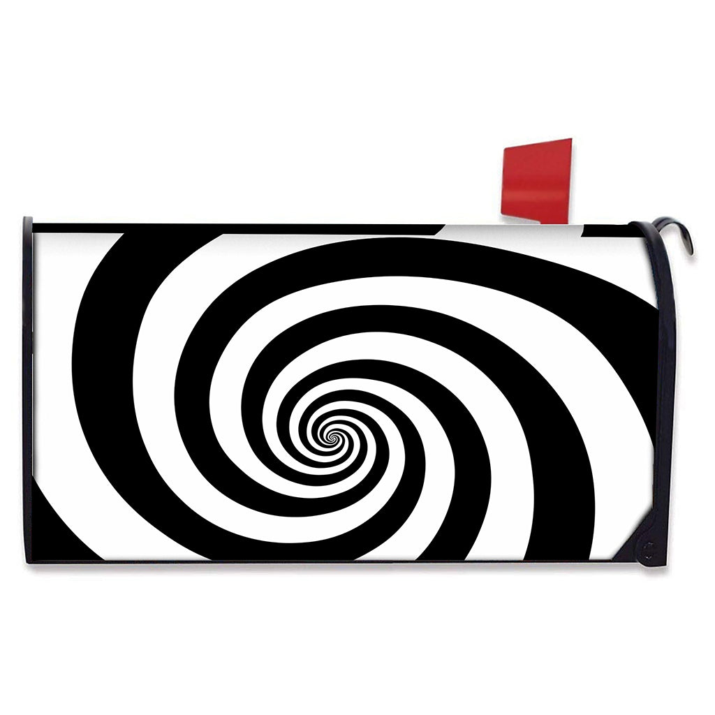 Black And White Spiral Illusion Print Mailbox Cover