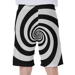 Black And White Spiral Illusion Print Men's Beach Shorts