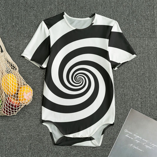 Black And White Spiral Illusion Print Men's Bodysuit
