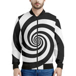 Black And White Spiral Illusion Print Men's Bomber Jacket