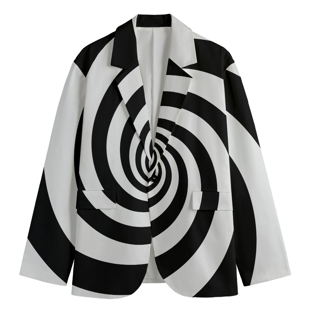 Black And White Spiral Illusion Print Men's Cotton Blazer