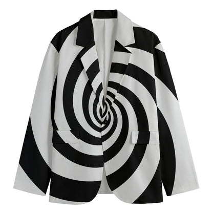 Black And White Spiral Illusion Print Men's Cotton Blazer