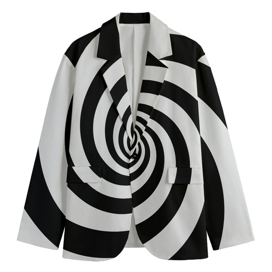 Black And White Spiral Illusion Print Men's Cotton Blazer