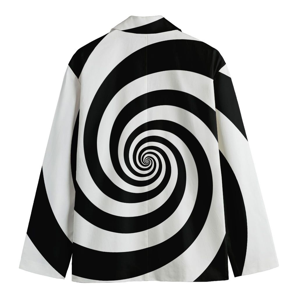 Black And White Spiral Illusion Print Men's Cotton Blazer