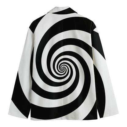 Black And White Spiral Illusion Print Men's Cotton Blazer