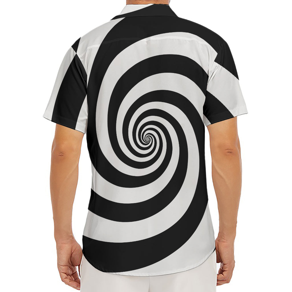 Black And White Spiral Illusion Print Men's Deep V-Neck Shirt