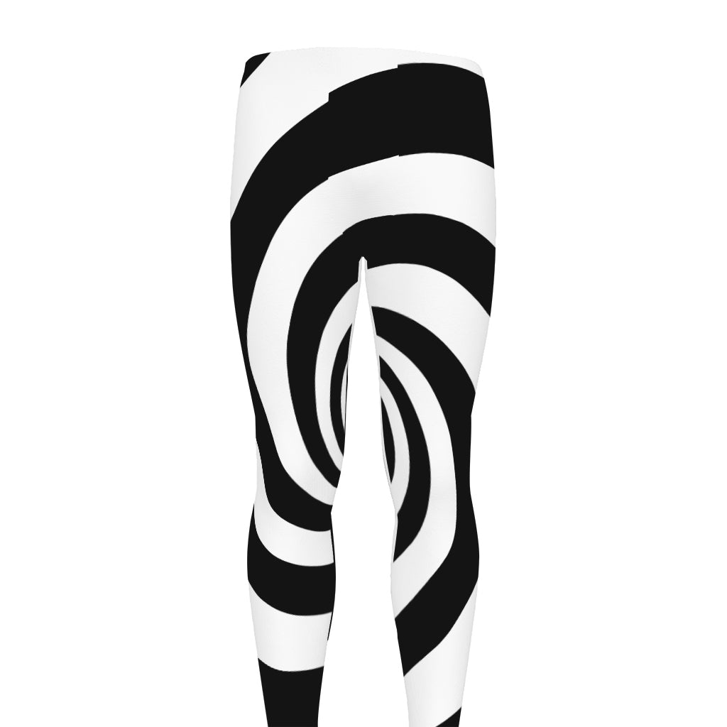 Black And White Spiral Illusion Print Men's leggings