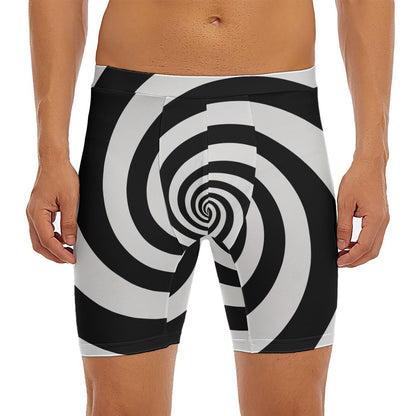 Black And White Spiral Illusion Print Men's Long Boxer Briefs