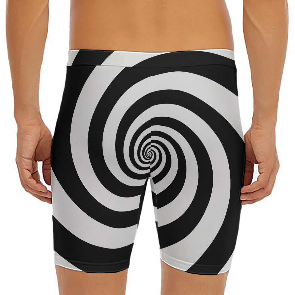 Black And White Spiral Illusion Print Men's Long Boxer Briefs
