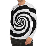 Black And White Spiral Illusion Print Men's Long Sleeve Rash Guard