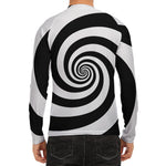 Black And White Spiral Illusion Print Men's Long Sleeve Rash Guard