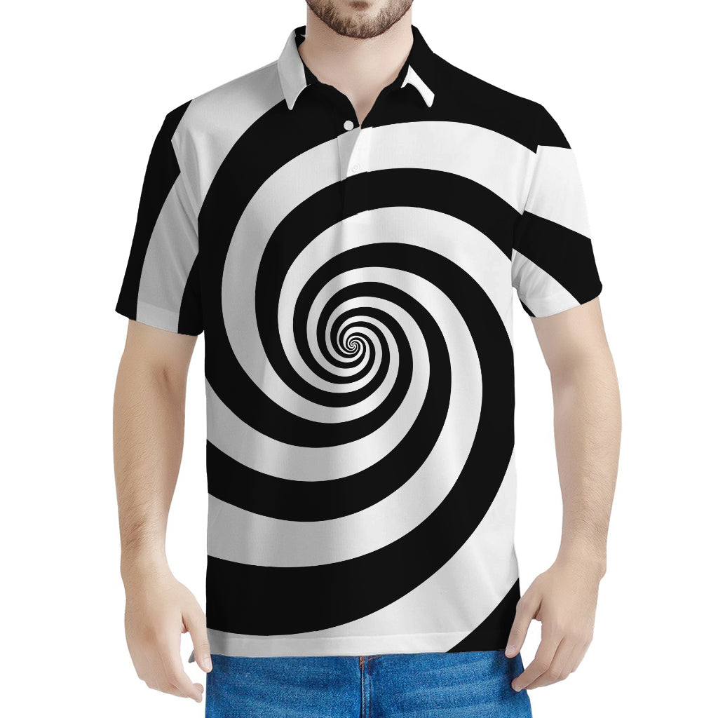 Black And White Spiral Illusion Print Men's Polo Shirt