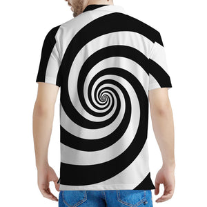 Black And White Spiral Illusion Print Men's Polo Shirt