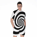 Black And White Spiral Illusion Print Men's Romper