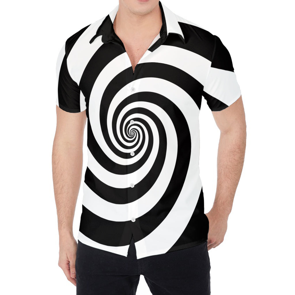 Black And White Spiral Illusion Print Men's Shirt