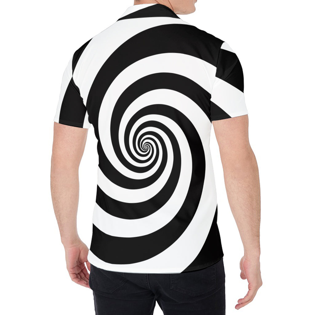 Black And White Spiral Illusion Print Men's Shirt