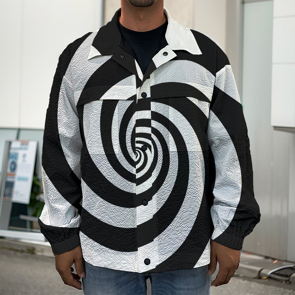 Black And White Spiral Illusion Print Men's Shirt Jacket