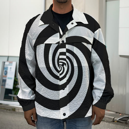 Black And White Spiral Illusion Print Men's Shirt Jacket