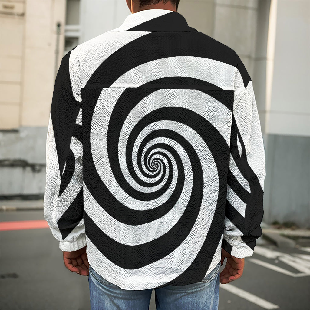 Black And White Spiral Illusion Print Men's Shirt Jacket