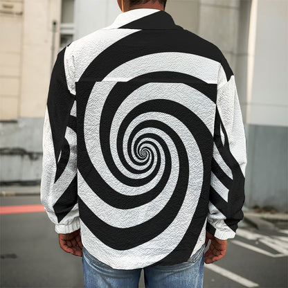 Black And White Spiral Illusion Print Men's Shirt Jacket