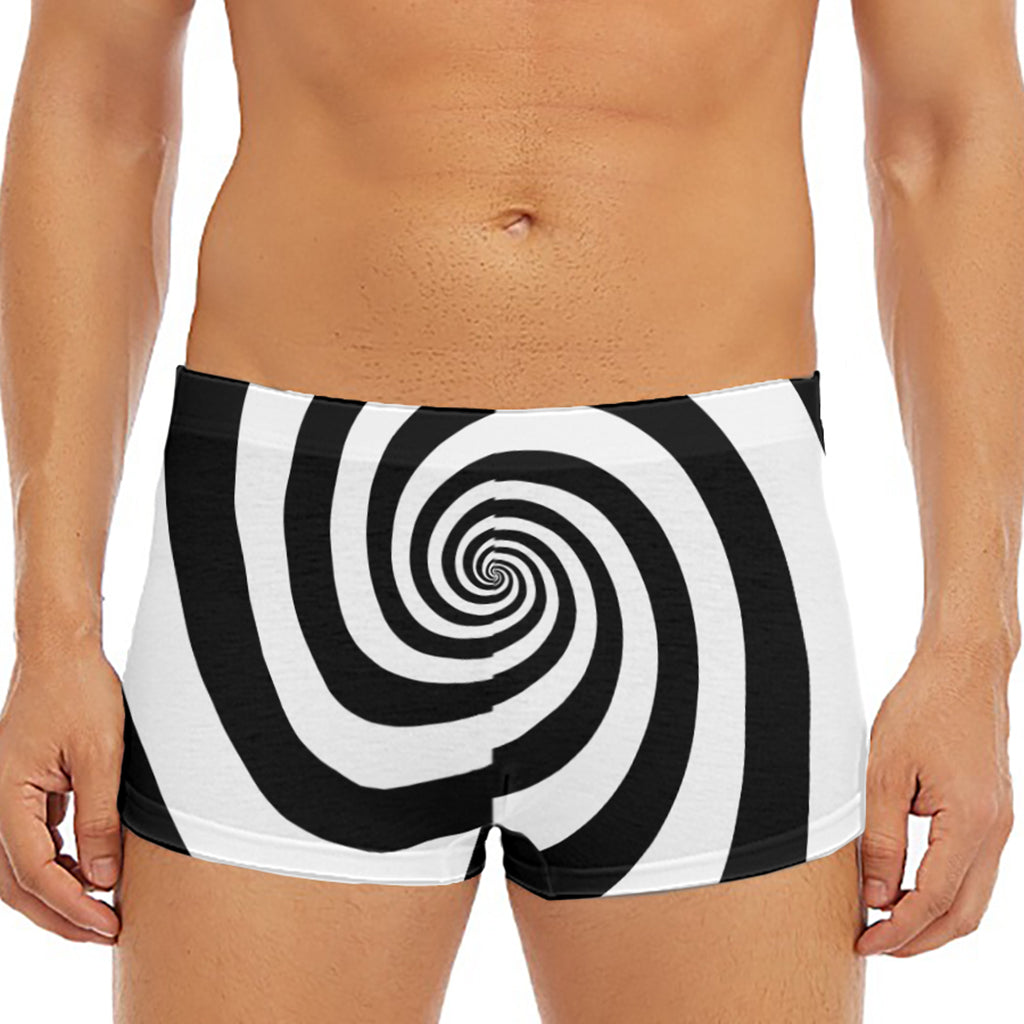 Black And White Spiral Illusion Print Men's Short Boxer Briefs