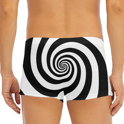 Black And White Spiral Illusion Print Men's Short Boxer Briefs