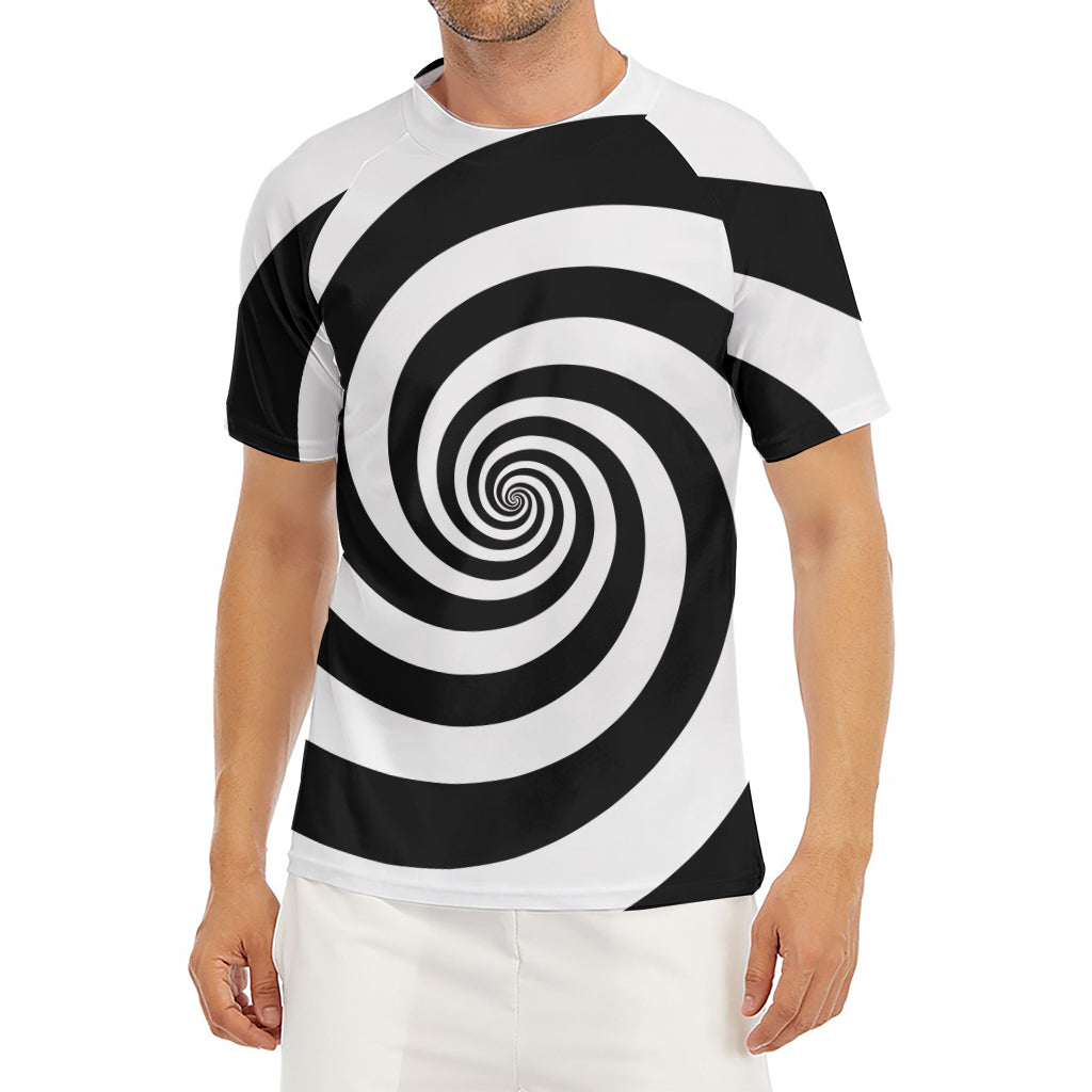 Black And White Spiral Illusion Print Men's Short Sleeve Rash Guard