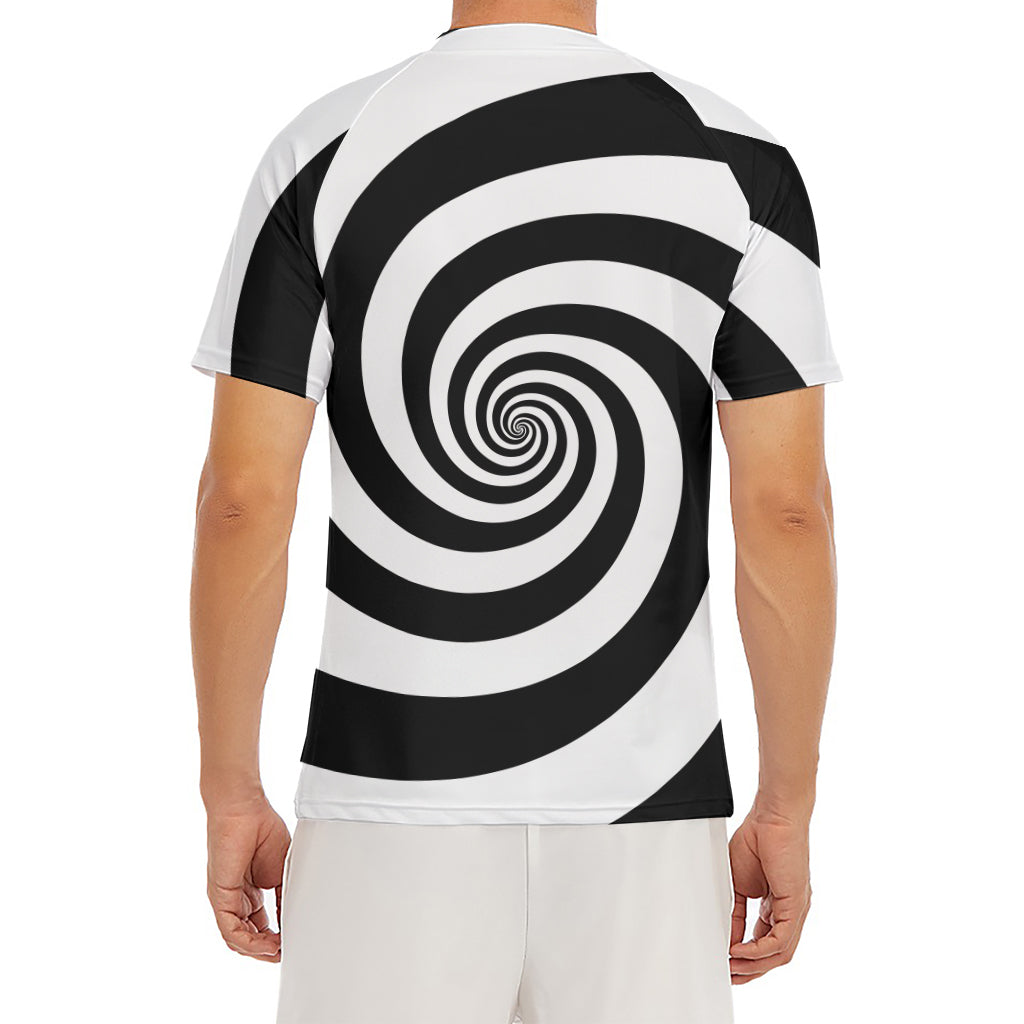 Black And White Spiral Illusion Print Men's Short Sleeve Rash Guard