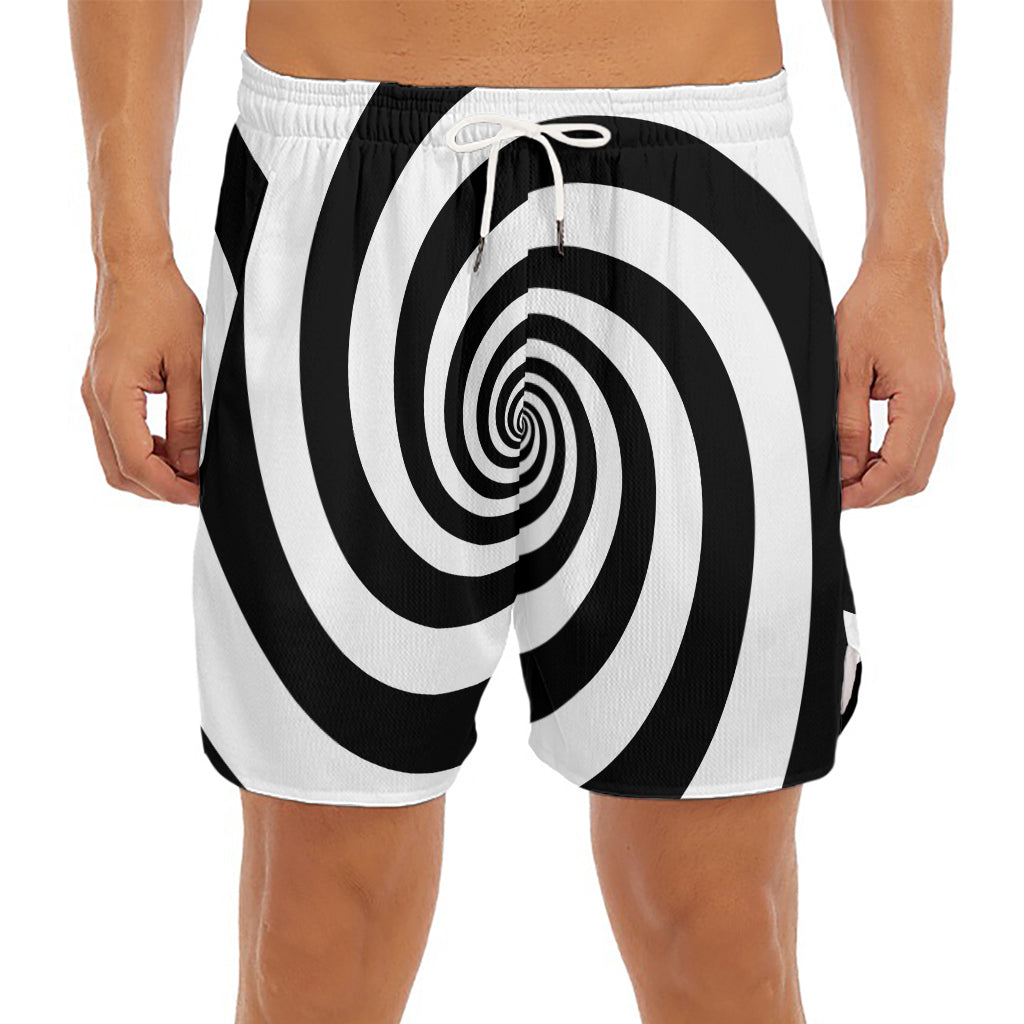 Black And White Spiral Illusion Print Men's Split Running Shorts