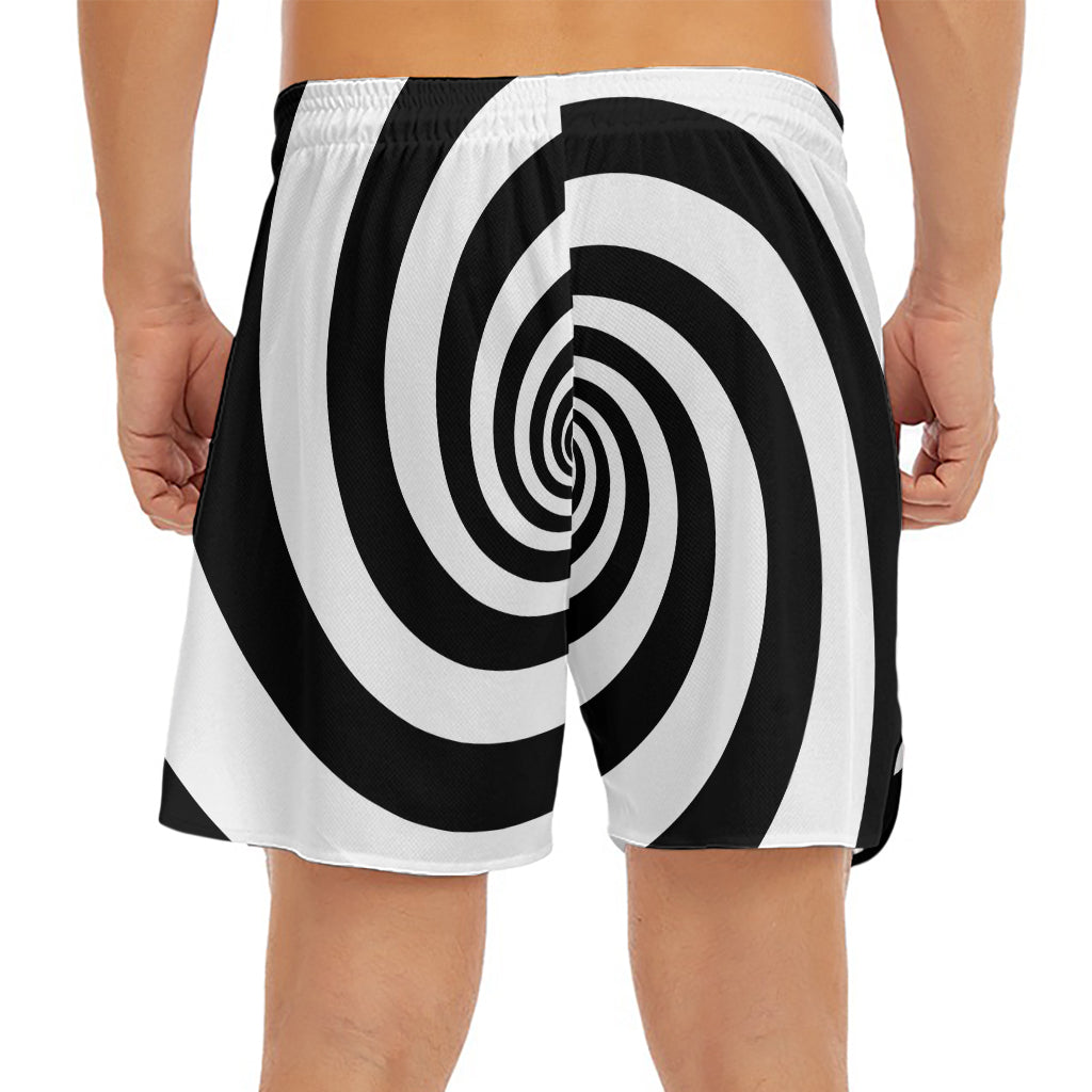 Black And White Spiral Illusion Print Men's Split Running Shorts
