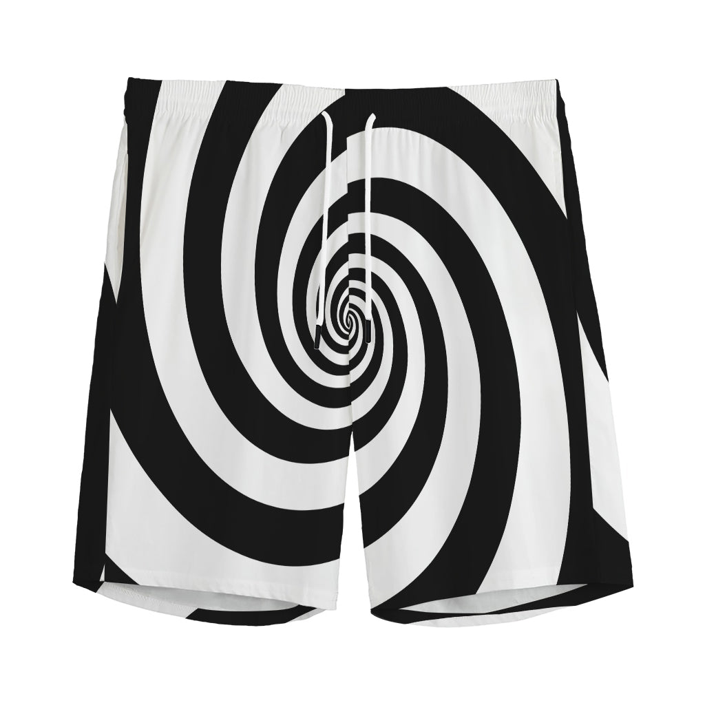 Black And White Spiral Illusion Print Men's Sports Shorts