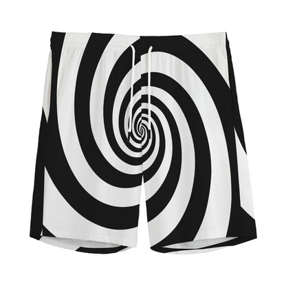 Black And White Spiral Illusion Print Men's Sports Shorts
