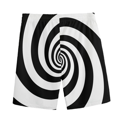 Black And White Spiral Illusion Print Men's Sports Shorts