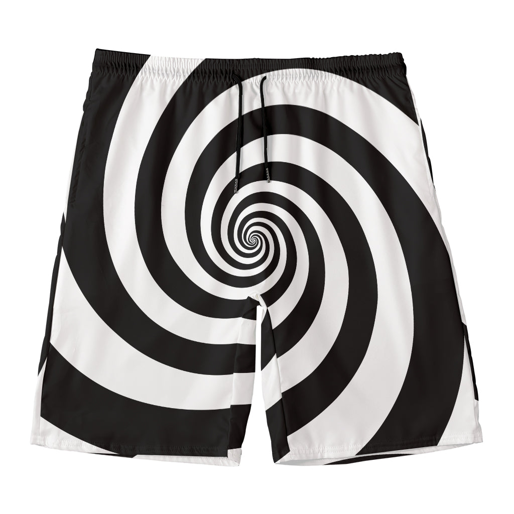Black And White Spiral Illusion Print Men's Swim Trunks