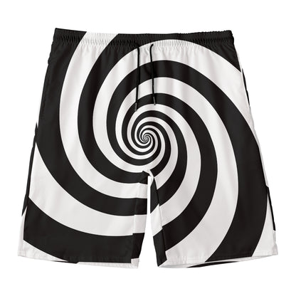 Black And White Spiral Illusion Print Men's Swim Trunks
