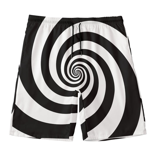 Black And White Spiral Illusion Print Men's Swim Trunks