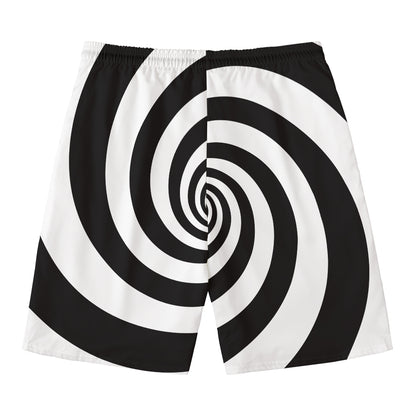 Black And White Spiral Illusion Print Men's Swim Trunks