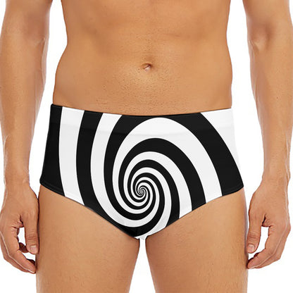Black And White Spiral Illusion Print Men's Triangle Swim Briefs