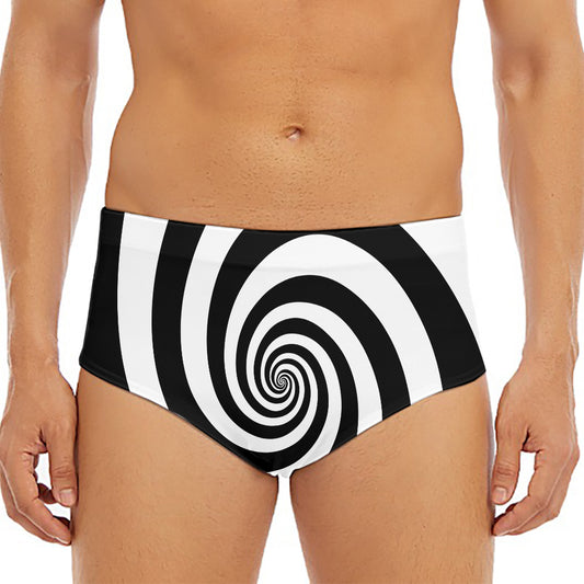 Black And White Spiral Illusion Print Men's Triangle Swim Briefs