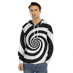 Black And White Spiral Illusion Print Men's Velvet Pullover Hoodie