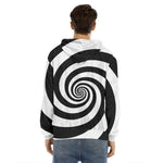 Black And White Spiral Illusion Print Men's Velvet Pullover Hoodie