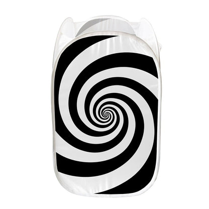 Black And White Spiral Illusion Print Mesh Laundry Hamper