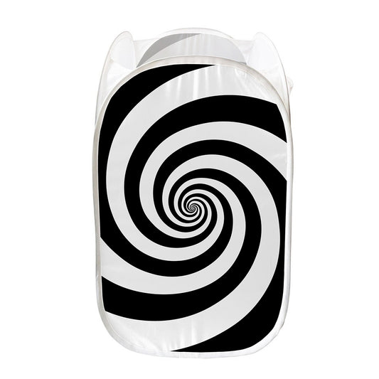 Black And White Spiral Illusion Print Mesh Laundry Hamper