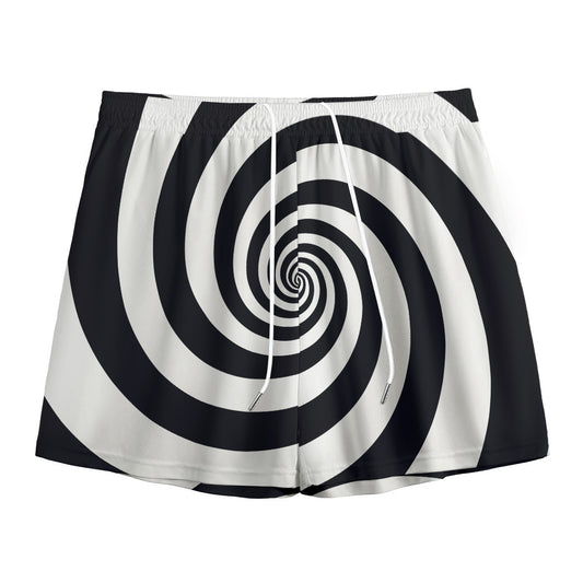 Black And White Spiral Illusion Print Mesh Shorts